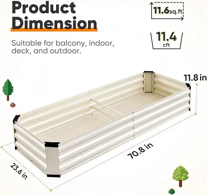 KING BIRD Raised Garden Bed Kit with Bottom 2025 Upgraded Galvanized Planter Garden Box Outdoor & Indoor for Gardening, Vegetables, Flowers, Beige, 70.8x23.6x11.8 in by GreenHaven Gardens