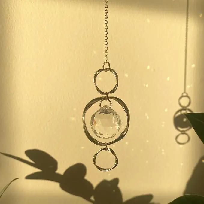 2 Pcs Crystal Suncatcher Wind Chimes for Outside,Crystal Suncatcher Prisms Hanging Outdoor Wind Chimes,Sun Catcher Hanging Crystals for Windows,Suncatchers Wind Chime Garden Decor Wedding Decoration by GreenHaven Gardens