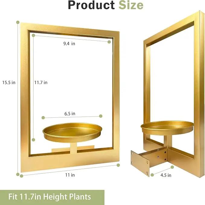 Picture Frame Plant Holder, Wall Mount Plants shelf Indoor Outdoor, Metal Hanging Planters Stand Decor, Window Planter Hanger Shelves, Modern Floating Ornament Rack Art for Home & Garden(Gold 3pc) by GreenHaven Gardens