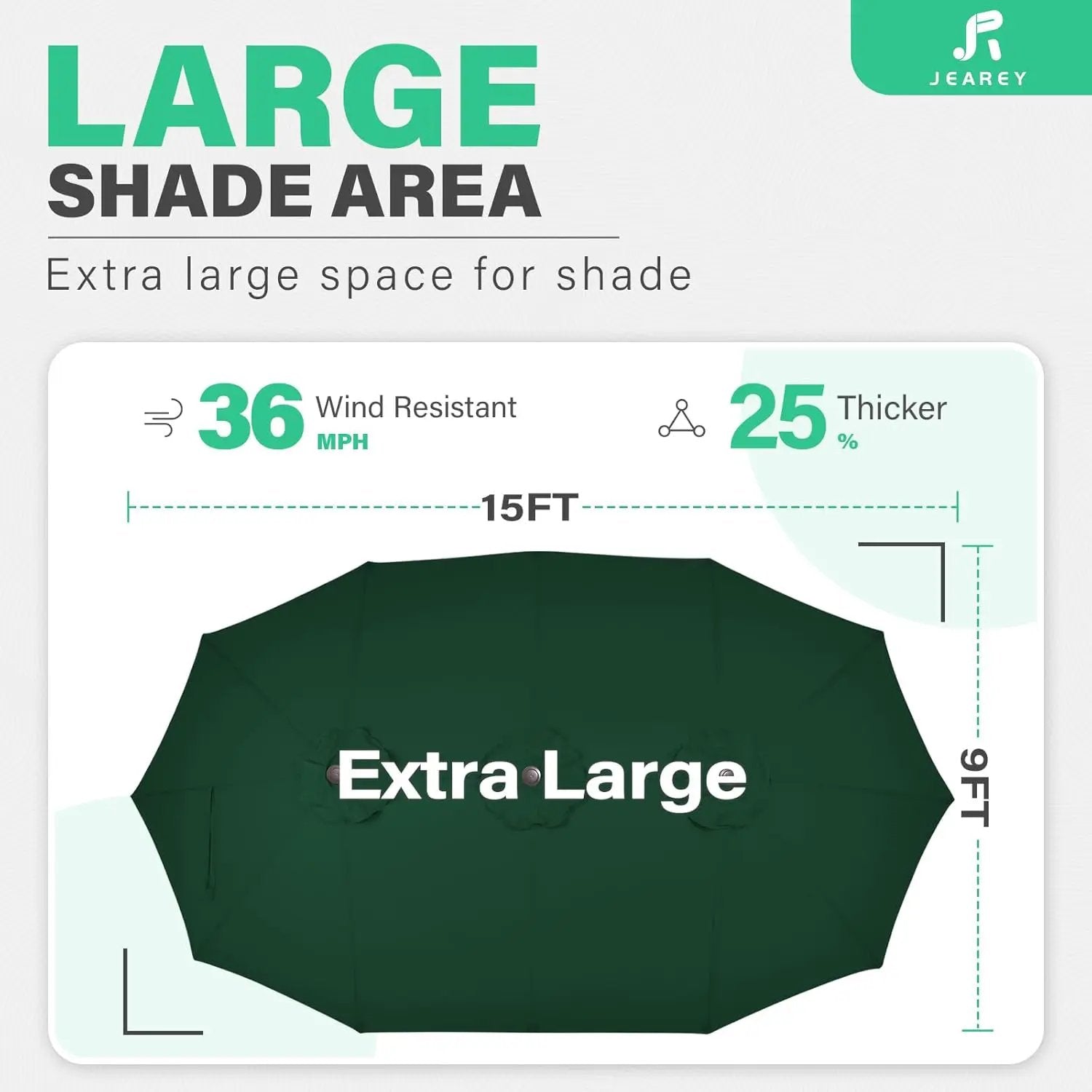 JEAREY 15FT Patio Umbrella Large Outdoor Umbrella Extra Double-Sided Market Umbrella with Crank Handle for Garden, Deck, Backyard and Pool, Dark Green by GreenHaven Gardens