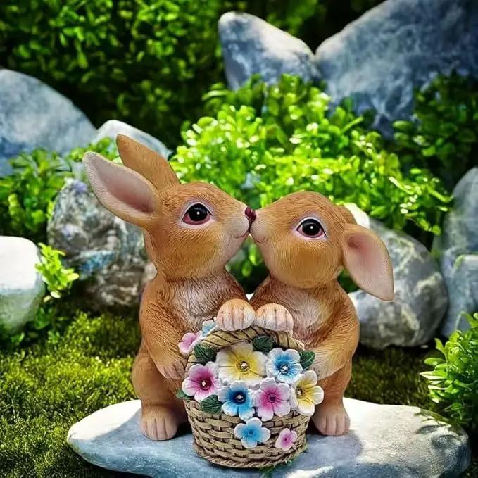 Solar Rabbit Garden Statues Easter Decorations Yard Animals Statue Home Garden Resin Rabbit Figurine Bunny Statue,Gifts for Mom Grandma Women Outside Lawn Ornaments Porch Patio Balcony Yard Home by GreenHaven Gardens