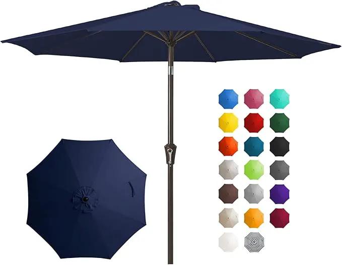 JEAREY 10FT Outdoor Patio Umbrella Outdoor Table Umbrella with Push Button Tilt and Crank, Market Umbrella 8 Sturdy Ribs UV Protection Waterproof for Pool, Garden (Navy) by GreenHaven Gardens