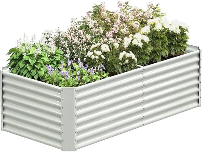 8x4x2ft Galvanized Raised Garden Bed Outdoor, Metal Garden Bed for Vegetables, Above Ground Garden Box for Flower, Steel Raised Beds for Gardening - White by GreenHaven Gardens