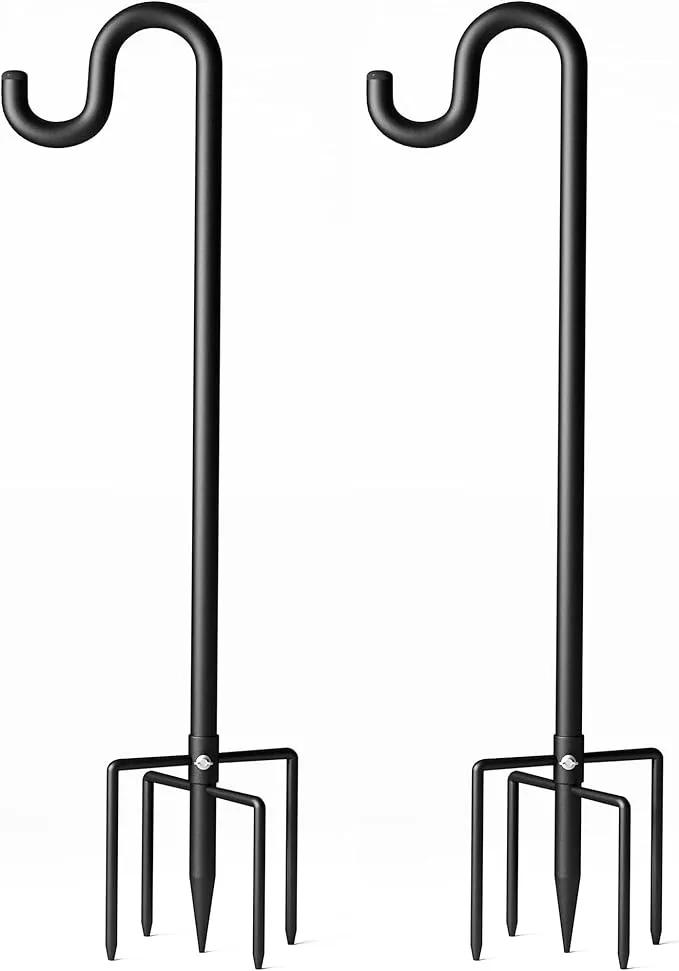76" Shepherds Hooks for Outdoor, Extra Thick Bird Feeder Pole with 5 Prong Base, Adjustable Shepards Hook for Garden, Weddings, Hanging Plant by GreenHaven Gardens