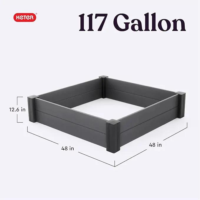 Keter 48" X 48" inches Wood Look Raised Garden Bed, Durable Outdoor Herb Garden Planter for Vegetables, Flowers, and Succulents, Grey by GreenHaven Gardens