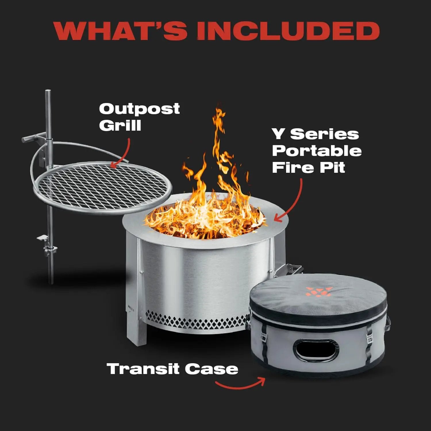 Breeo Smokeless Fire Pit to-Go Bundle (Y Series Stainless Steel, Outpost Grill & to Go Case) | 21 inch Smokeless Firepit for Outside | Ideal for Families by GreenHaven Gardens