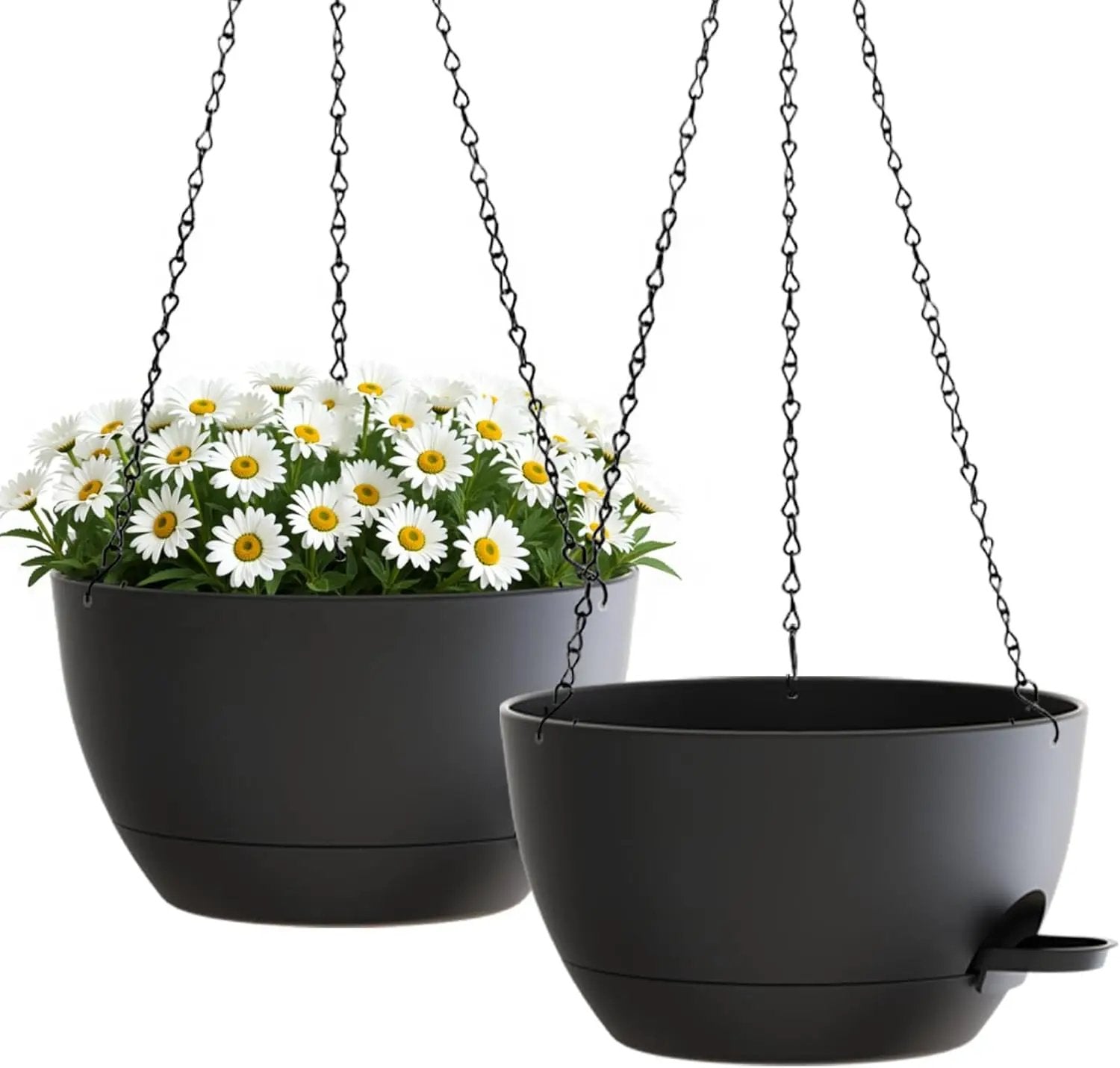 10 Inch Hanging Planters with Chains 2 Pack Self Watering Black Plastic Hanging Pots for Indoor Outdoor Plants, Garden Porch Home Decor (Black) by GreenHaven Gardens