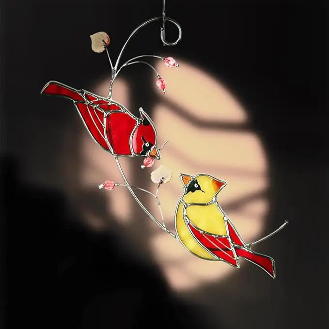 Cardinal Suncatchers Stained Glass for Window Hangings, Cardinal Sun Catchers Gifts for Women, Red Birds Sun Catchers for Christmas Dec, Cardinal Window Suncatcher Ornament by GreenHaven Gardens