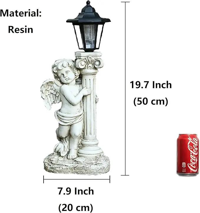 Angel Statue with Solar Lights (Left) 19.7 Inch, Outdoor Solar Angel Garden Statue with Roma Pillar for Garden Lawn Deocr, Christian Religious Gift by GreenHaven Gardens
