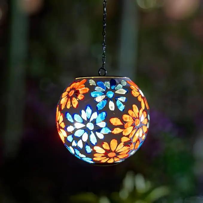 Solar Lanterns Outdoor Waterproof, Hanging Mosaic Flower Solar Lantern with Hook, Hanging Gazing Ball Globe Lantern for Garden Patio Yard Decor by GreenHaven Gardens