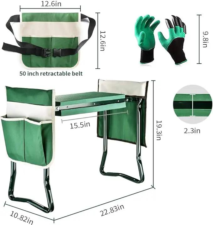 Garden Kneeler and Seat Stool Heavy Duty Garden Folding Bench with Large RemovableTool Pocket Gloves and Soft EVA Kneeling Pad for Gardening Lovers by GreenHaven Gardens