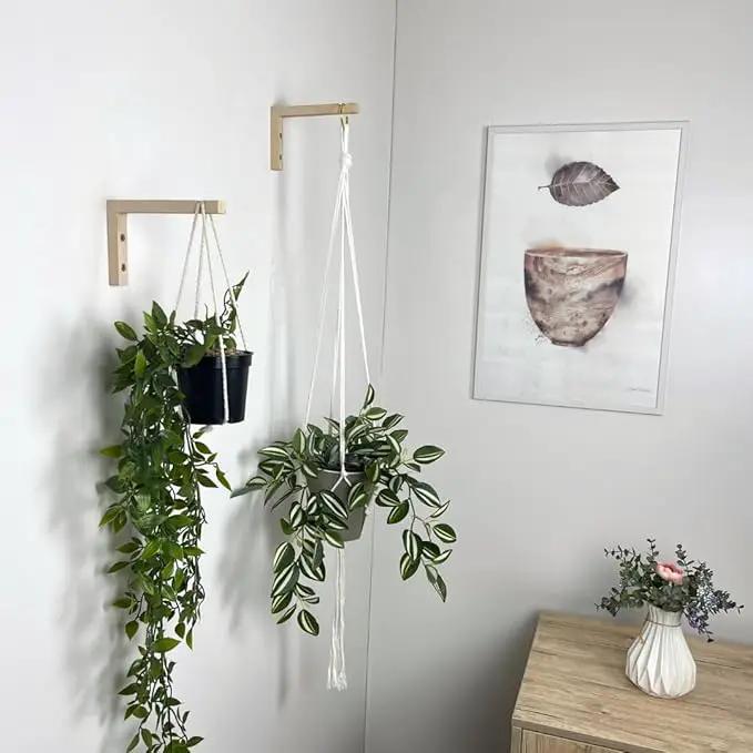 2-Piece Set of Plant Hooks for Wall 6 Inch - L-Shaped Mounted Wooden Plant Hook - Indoor and Outdoor Bracket Plant Hanger for Planters, Lanterns, Bird Feeders and Plant Basket (Natural) by GreenHaven Gardens
