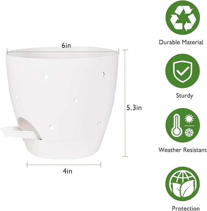 6 Inch Orchid Pots with Holes, 2 Pack Self Watering Planters for Orchids Plastic Orchid Pot Plant Flower Pots for Orchids Indoor Outdoor (White) by GreenHaven Gardens
