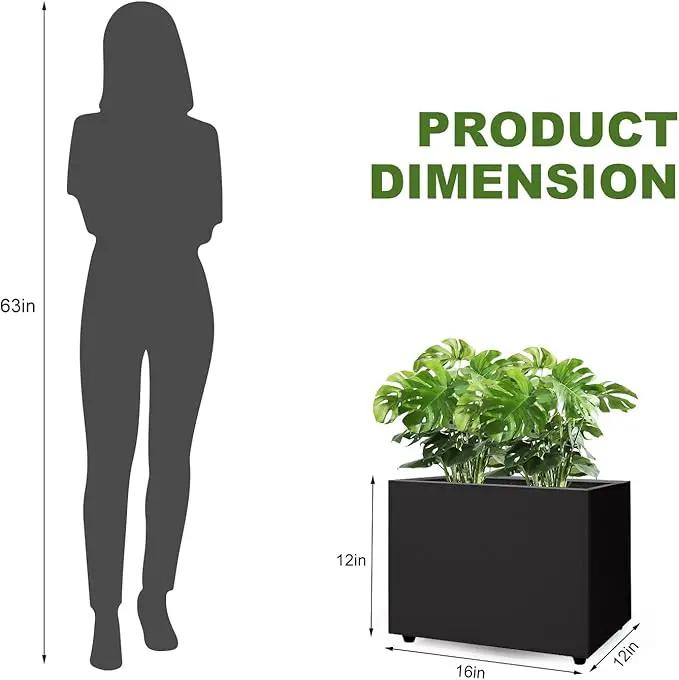 Planter Box Rectangular Block - 16×12×12IN Galvanized Steel Metal Long Box Planter Easy Installation Modern Outdoor Tall Planters All-Weather Use with Drainage Holes for Patio/Porch(Black) by GreenHaven Gardens