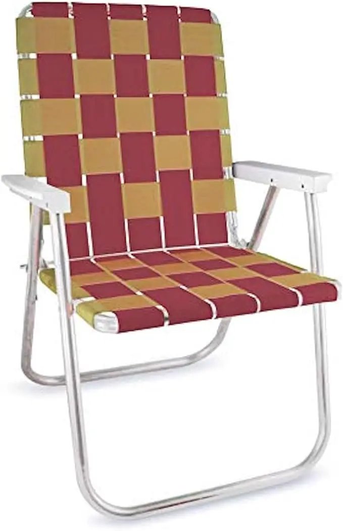 Lawn Chair USA Folding Aluminum Outdoor Patio Lawn Chair | Heavy-Duty Webbed Chairs for Camping, Sports, Beach, Yard & Tailgating | Lightweight Portable | Classic - Burgundy/Gold by GreenHaven Gardens