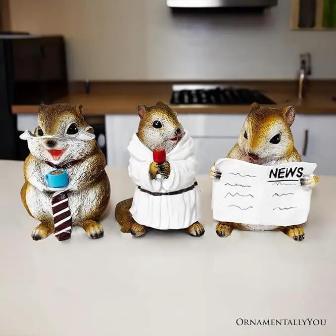 Spring & Summer-Themed Garden Statues – Adorable Outdoor Decor for Lawn, Patio & Porch (Whimsical Chipmunk Trio Set of Three Figurines, 5" Cute Desk Decor and Garden Statues) by GreenHaven Gardens