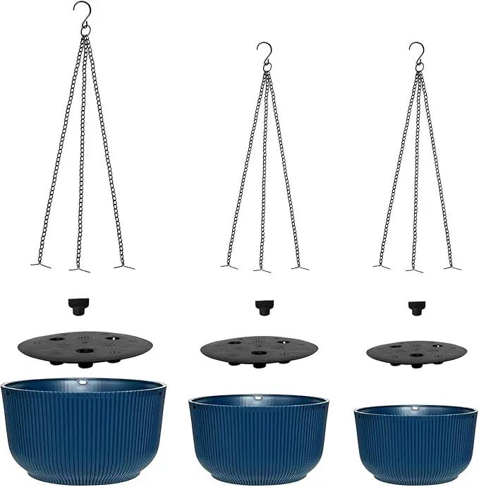Hanging Planters for Indoor Plants 9/10/11 Inch, 3 Pack Plant Hanger Outdoor with Drainage Holes, Self Watering Hanging Basket Flower Pot for Garden Home Decor, Dark Blue by GreenHaven Gardens