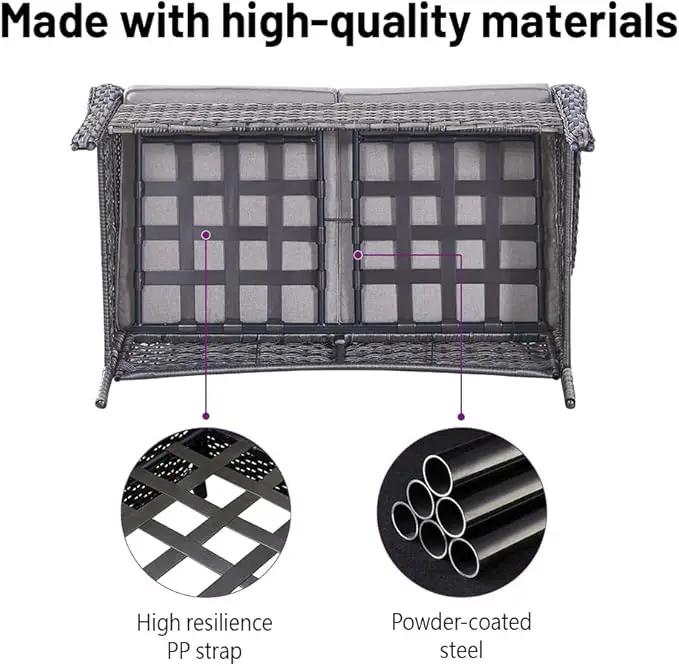5 Piece Outdoor Patio Furniture Set - Wicker Furniture Patio Conversation Set, Outdoor Swivel Rocker Chairs with Loveseat Sofa and 2 Ottomans for Small Space, Gray Cushion by GreenHaven Gardens