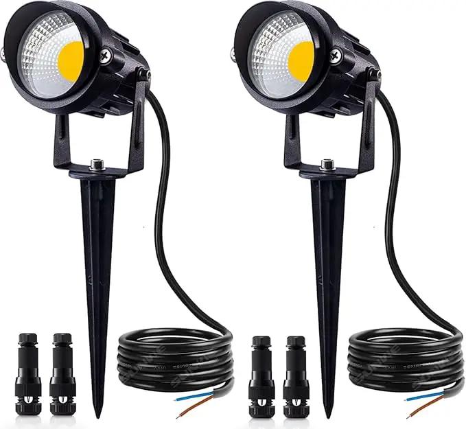 SUNVIE 12W Low Voltage Landscape Lighting Waterproof LED Landscape Lights 3000K Garden Pathway Lights 12V Outdoor Spotlights with Spike Stand, 2 Pack with Connectors by GreenHaven Gardens