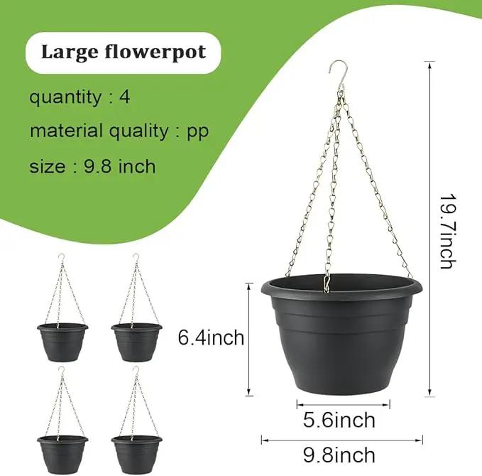 Hanging Planters 10 Inch, 4 Pcs Flower Pots with Drainage Hole, Self Watering Hanging Basket for Indoor Outdoor Plants, Decor, Gray by GreenHaven Gardens
