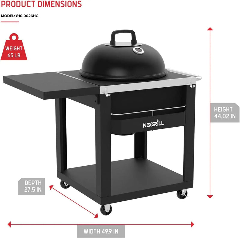 Nexgrill 22" Charcoal Grill with Table Cart and Side Table, 358 SQ In Grate, Adjustable Air Vents, Integrated Temperature Gauge, Mobile Cart Barbecue Grill for Camping, Picnics, and More - 810-0026HC by GreenHaven Gardens