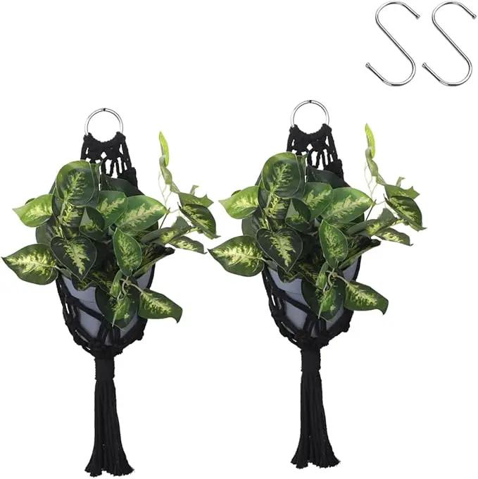 Artilady 2 Pack Black Macrame Plant Hanger Indoor - Large Hanging Planters for Wall Plants Holder Short Hademade Boho Farmhouse Rustic Home Decor by GreenHaven Gardens