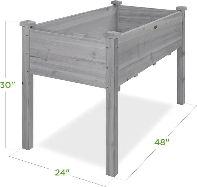 Best Choice Products 48x24x30in Raised Garden Bed, Elevated Wooden Planter for Backyard w/Foot Caps, Bed Liner, 200 lbs Capacity - Gray by GreenHaven Gardens