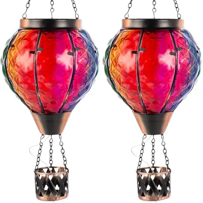 2PCS Hot Air Balloon Solar Lantern with Flame Flickering Light LED Glass Hanging Solar Lanterns Outdoor Waterproof Hot Air Balloon Decoration Outdoor Light for Patio Tree Yard Garden Decor by GreenHaven Gardens