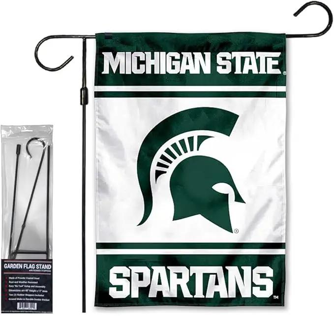 College Flags & Banners Co. Michigan State Spartans Garden Banner Flag with Flag Pole Stand Set by GreenHaven Gardens
