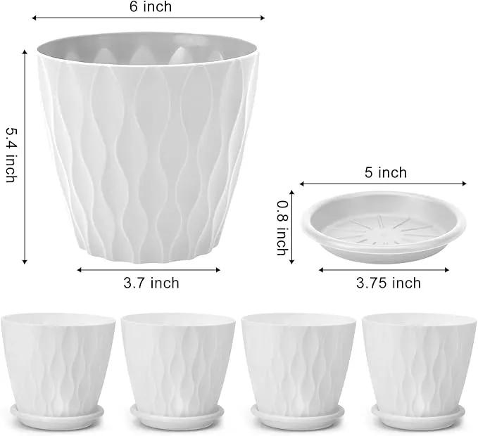 6 inch Plant Pots, 5 Pack Flower Pots Outdoor Indoor, Planters with Drainage Hole and Tray Saucer. by GreenHaven Gardens
