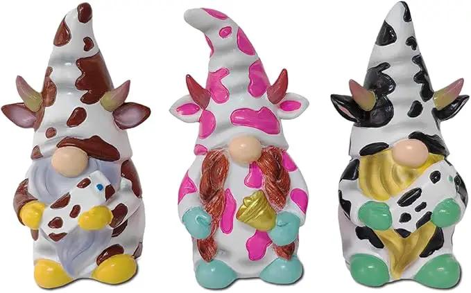 Spring & Summer-Themed Garden Statues – Adorable Outdoor Decor for Lawn, Patio & Porch (Cow Gnome Trio Mini Statue Set of Three, 5" Miniature Figurine and Unique Farm Resin Garden Statue) by GreenHaven Gardens