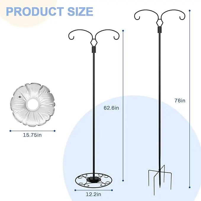 Liitrton 62.6 Inch Shepherds Hooks for Outdoor, Adjustbale Double Shepherds Hooks Hummingbird Feeder Stand Bird Feeder Pole Wind Chime Stand with Round Base, 4 Prongs Base and Water Weight Bag by GreenHaven Gardens