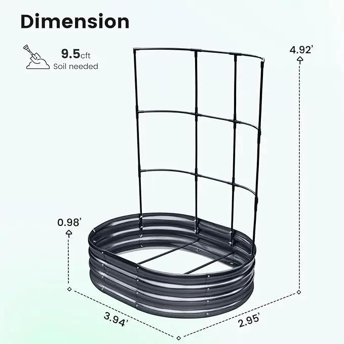 KING BIRD Raised Garden Bed with Wall Trellis Galvanized Planter Garden Box Outdoor for Gardening, Climbing Vegetables, Flowers 3.94x2.95x0.98 Ft, Dark Grey by GreenHaven Gardens