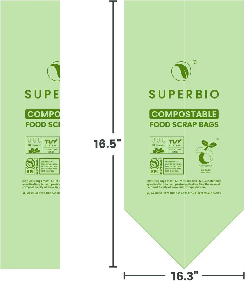SUPERBIO 2.6 Gallon Compostable Food Waste Bags, 100 Count, 1 Pack, Flat Top Food Scrap Bags， ASTM D6400，Certified by BPI and OK compost INDUSTRIAL,9.84L by GreenHaven Gardens