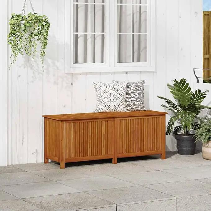 vidaXL Outdoor Storage Box, Deck Box with Gas-Lift Lid, Storage Chest with Water-Resistant Zippered Bag Inside, 59.1''x19.7''x22.8'', Solid Acacia Wood by GreenHaven Gardens