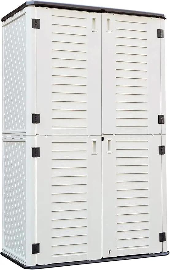 KINYING Outdoor Storage Cabinet Waterproof, Resin Vertical Outdoor Storage Shed for Patio Furniture, Garden Tools, Pool Accessories, Mower Storage (66 Cu.ft, Off White) by GreenHaven Gardens