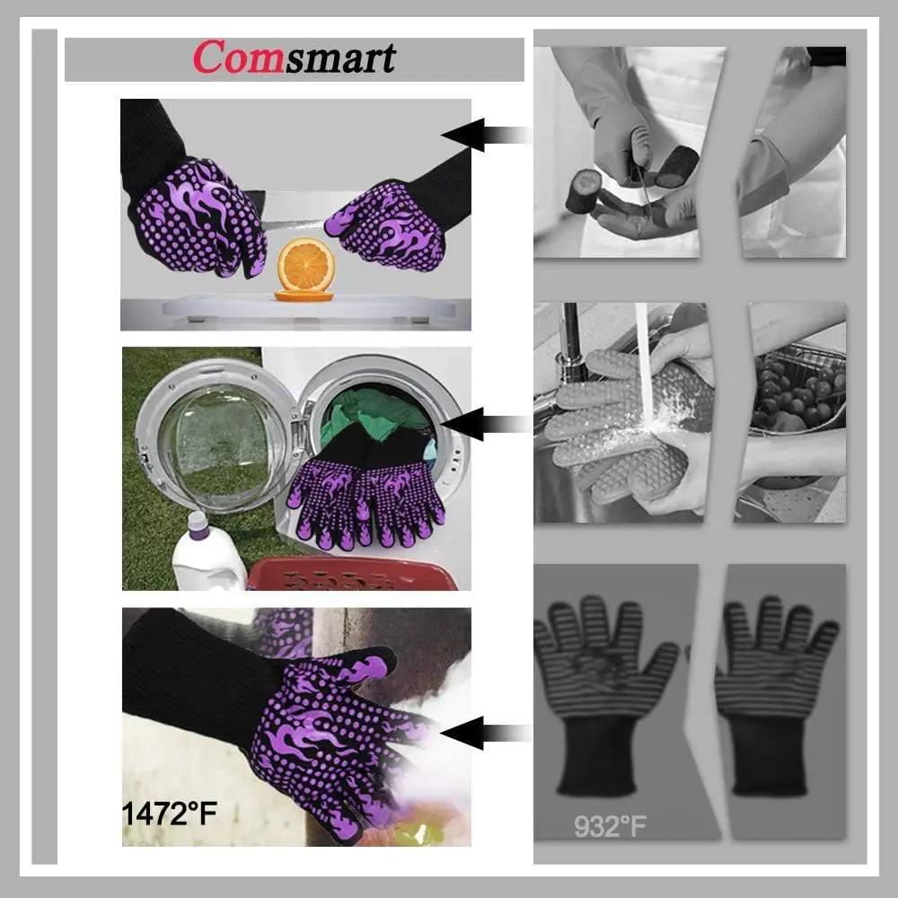 Comsmart BBQ Gloves, 1472 Degree F Heat Resistant Grilling Gloves Silicone Non-Slip Oven Gloves Long Kitchen Gloves for Barbecue, Cooking, Baking, Cutting by GreenHaven Gardens