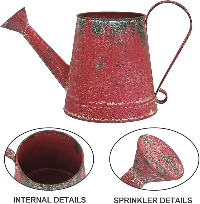 Cute Small Watering Can Indoor Plants Garden Metal Decorative Watering Cans for Outdoor Plants Bonsai Outdoor Garden Flower Decorative (Red, 1.5L, 50.7 Oz) by GreenHaven Gardens