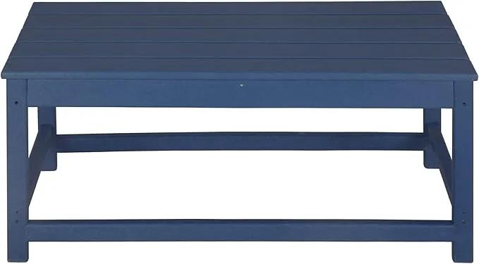 WO Home Furniture Adirondack Chairs Table Set of 3 PCS Outdoor Folding Chairs Coffee Table Weather/UV Resistant for Lawn, Garden, Bon Fire, Balcony (Navy Blue) by GreenHaven Gardens