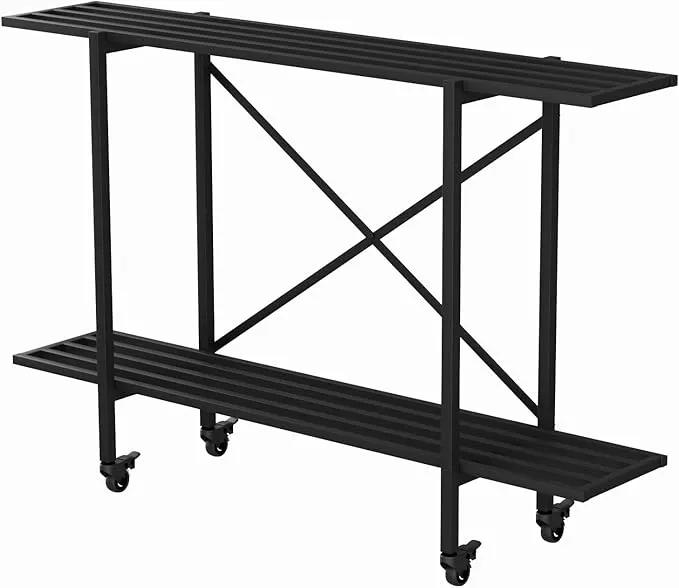 Zhongma 2 Tier Metal Sturdy Narrow Plant Stand with Wheels, Plant Stand Indoor and Outdoor, L45.67 x W10.3 x H29.9 inch, 440 LBS Capacity & Heavy Duty Construction. by GreenHaven Gardens