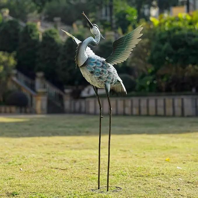 DREAMSOUL 40" Large Blue Heron Garden Statues Metal Crane Outdoor Statues Yard Art, Bird Statue for Backyard Lawn Patio Outside Decor by GreenHaven Gardens