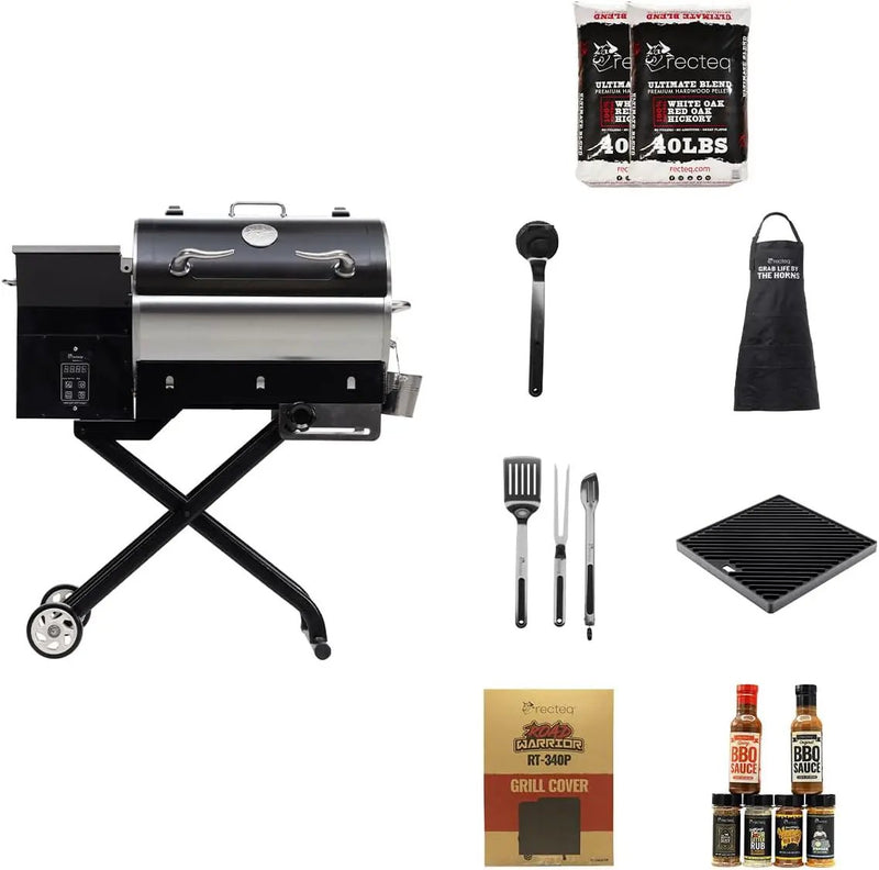 recteq Pellet Grill - Road Warrior 340 + BBQ Master Bundle, Portable Electric Pellet Smoker Grill, BBQ, Wood Pellets, Sear, Smoke, and More by GreenHaven Gardens