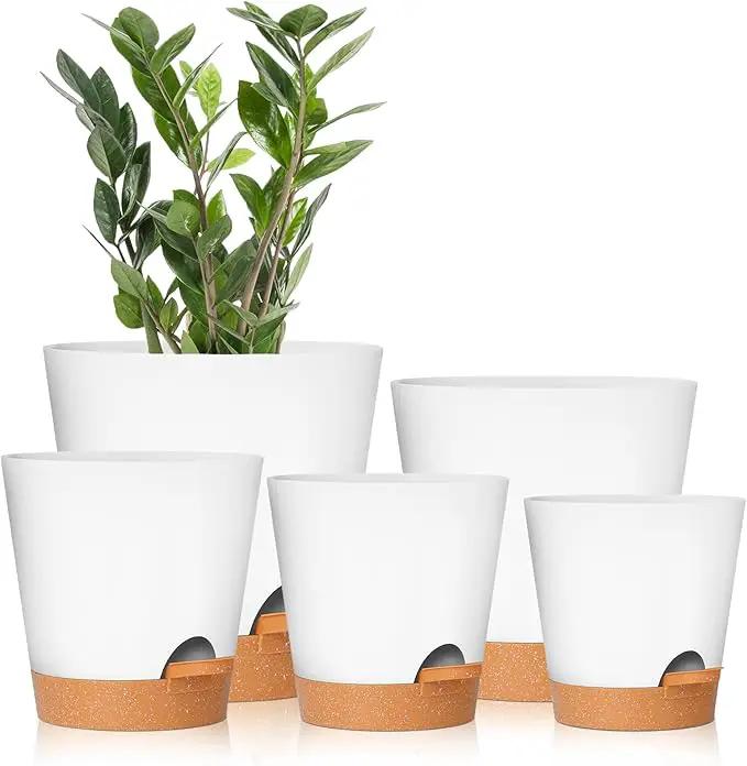 GARDIFE Plant Pots 7/6.5/6/5.5/5 Inch Self Watering Planters with Drainage Hole, Plastic Flower Pots, Nursery Planting Pot for All House Plants, African Violet, Flowers, and Cactus,White by GreenHaven Gardens