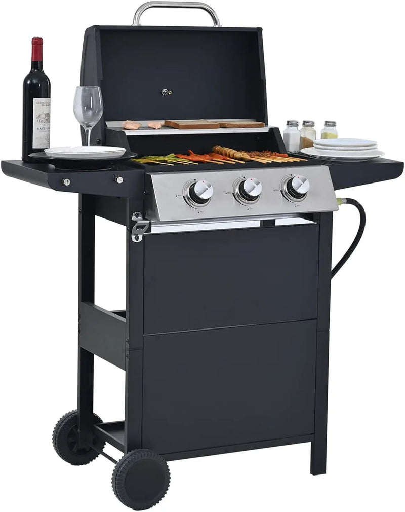 Endark 3-burner propane gas grill | 26,000 BTU stainless steel with enamel wire cooking grates and built-in thermometer | with side rack wheels | great for patio, garden, and outdoor cooking by GreenHaven Gardens