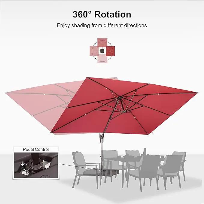 PURPLE LEAF 10' X 13' Patio Cantilever Umbrella Rectangle Umbrella Outdoor with Aluminum Offset Hanging and 360° Rotation for Pool Garden Deck Patio, Terra by GreenHaven Gardens