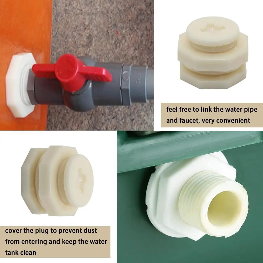1/2" Female ABS Bulkhead Fitting, Plastic Water Tank Connector Adapter Fitting with Plugs for Outdoor rain Barrel Garden Hose Adapter Spigot kit Water Tank Gallon Drain Bucket(Set of 2) by GreenHaven Gardens
