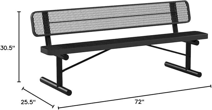 Coated Outdoor Furniture Heavy-Duty Portable Outdoor Bench Thermoplastic Coated, Expanded Metal, Commercial-Grade Seating, Made in America (Portable with Back, 6 Ft, Black) by GreenHaven Gardens
