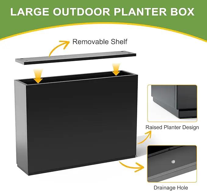 FENCY Metal Rectangular Planter Box Large Planters for Outdoor Plants, Rectangular Tall Planters for Outdoor Plants with Drainage Holes (35.4" L x 9" W x 25.6" H) by GreenHaven Gardens