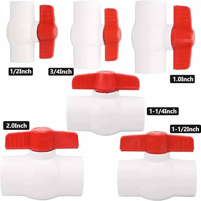 6Pcs 1/2" PVC Ball Valve Water Pipe Shut-off Valve Socket with Red T-Handle for Cold Water Supply lines, Irrigation Pipe fitting System(Socket x Socket), Schedule 40 by GreenHaven Gardens