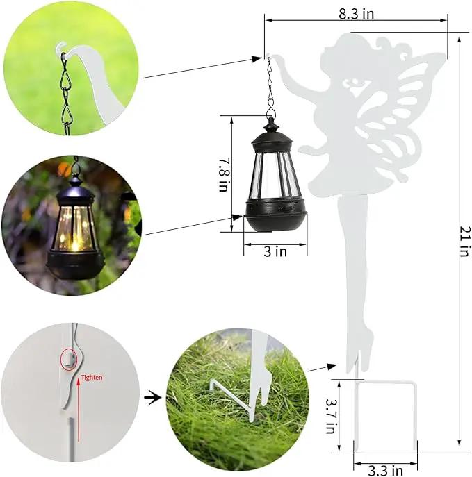 Solar-Garden-Lamp 2 Pack Metal Fairy Hanging Lanterns, Solar Outdoor Decorative Stake Ornaments for Lawn, Patio or Courtyard, White by GreenHaven Gardens